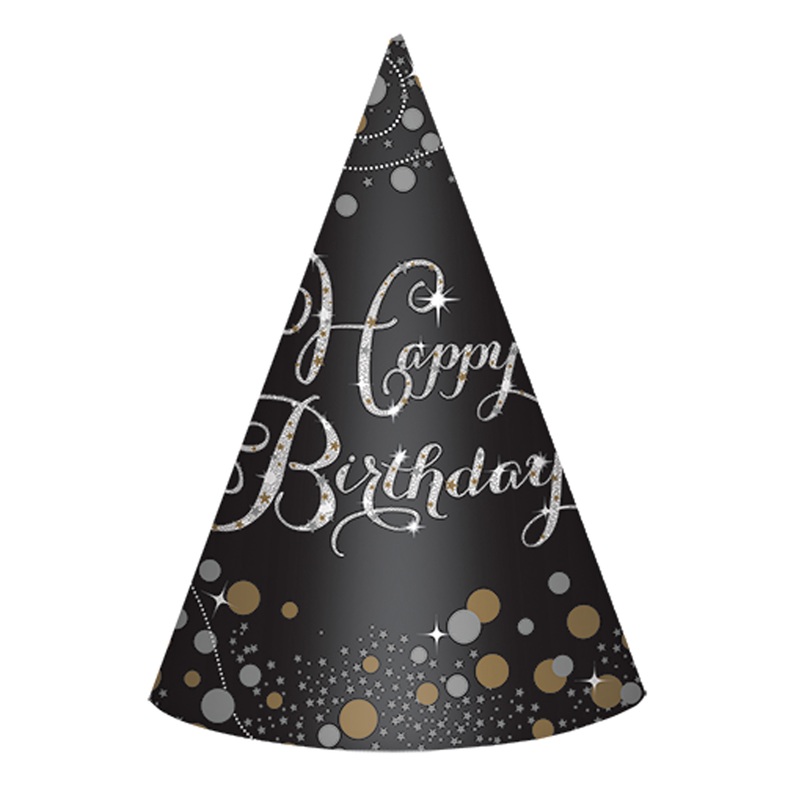 8 Golden Age Birthday party hats 18cm