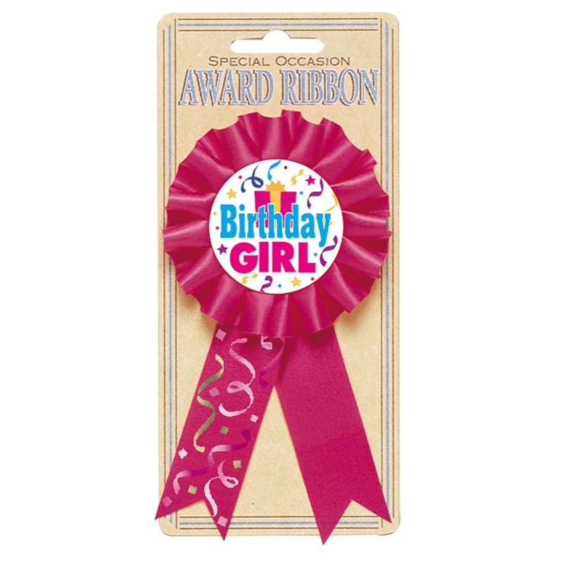 Birthday girl pin magenta with party decoration motif