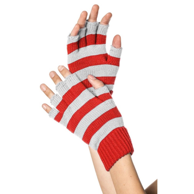 fingerless gloves in red and white