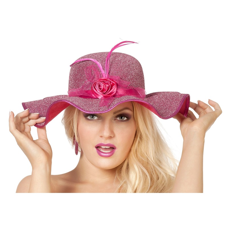 Glitter ladies floppy hat pink