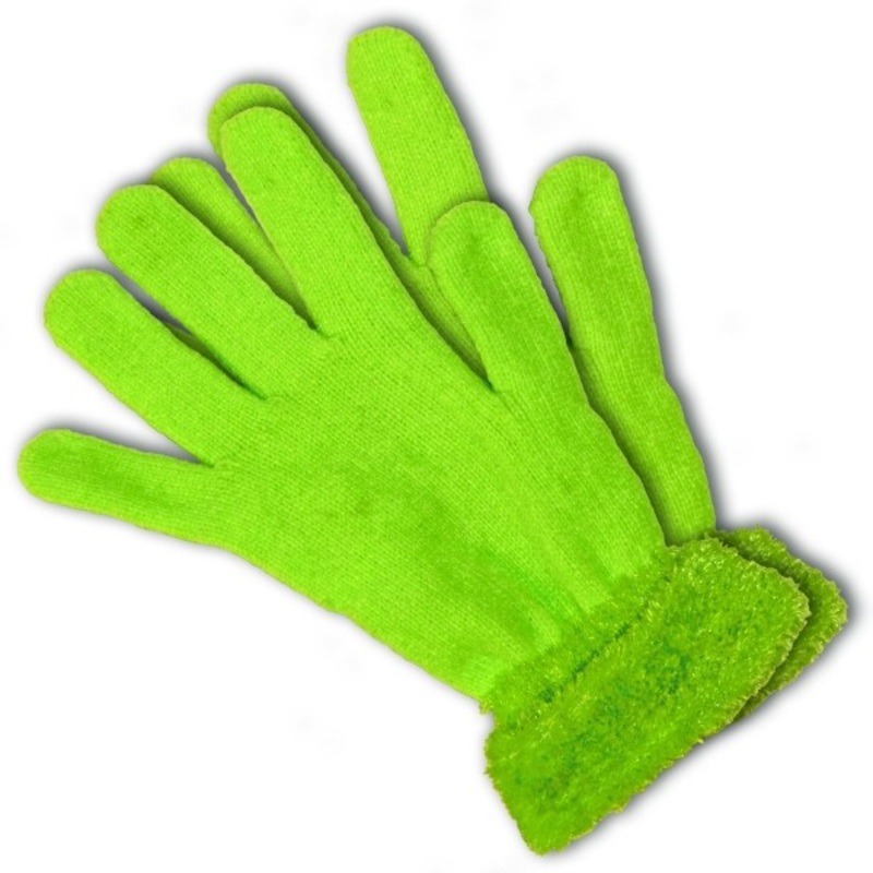 Neon-green plush gloves