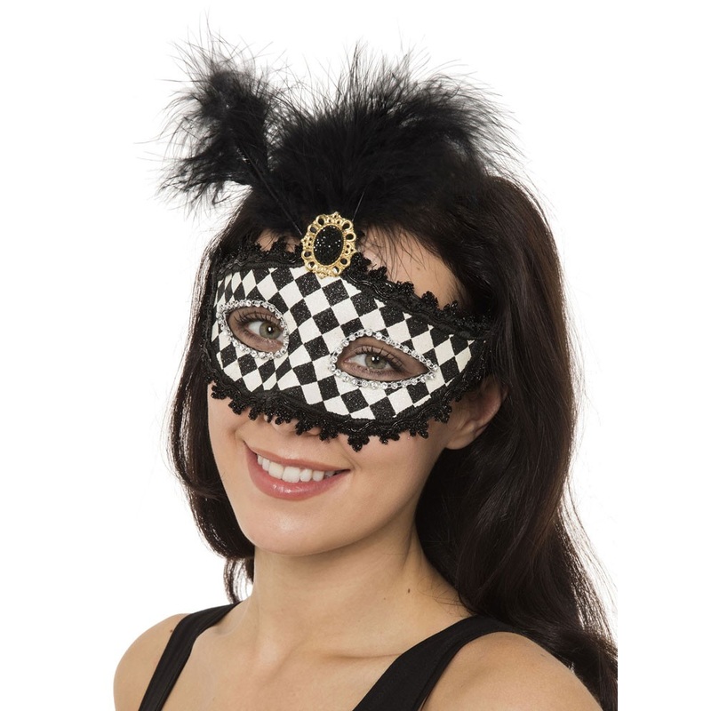 Check pattern harlequin feather eye mask