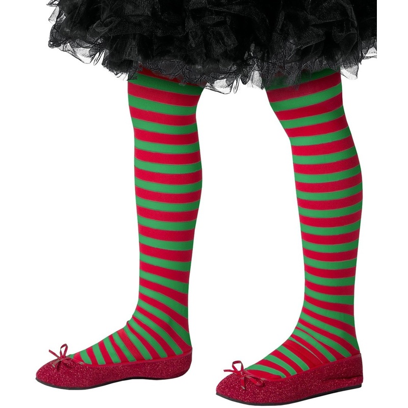 Red and green striped tights for children