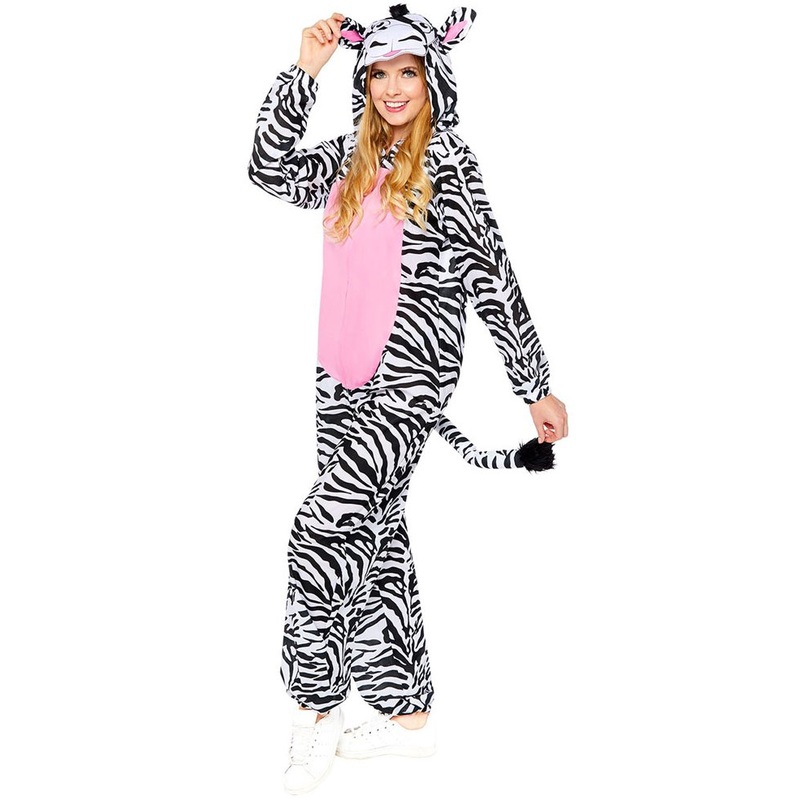 Zebra jumpsuit ladies costume M-L