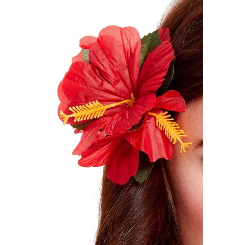Red hibiscus flower flowers hair clip