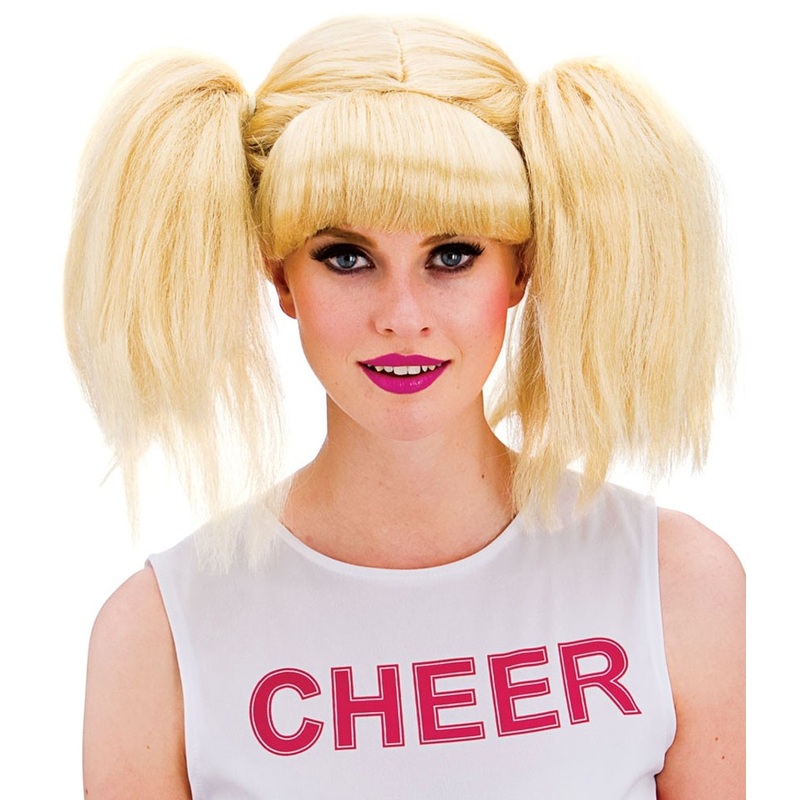 Blonde Justina cheerleader pigtail wig