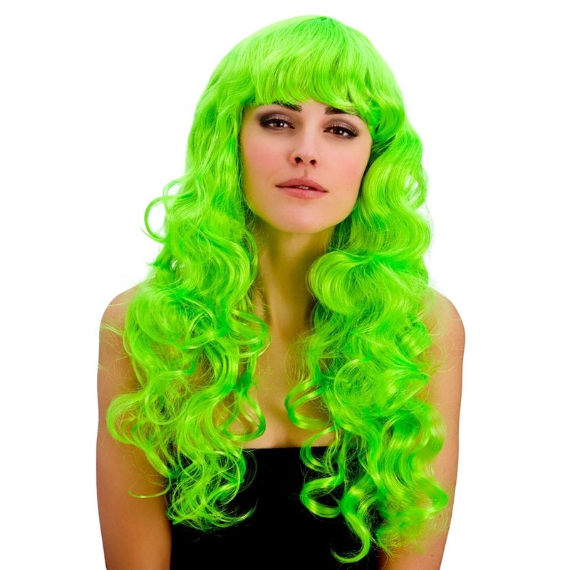 Neon green curly hair wig