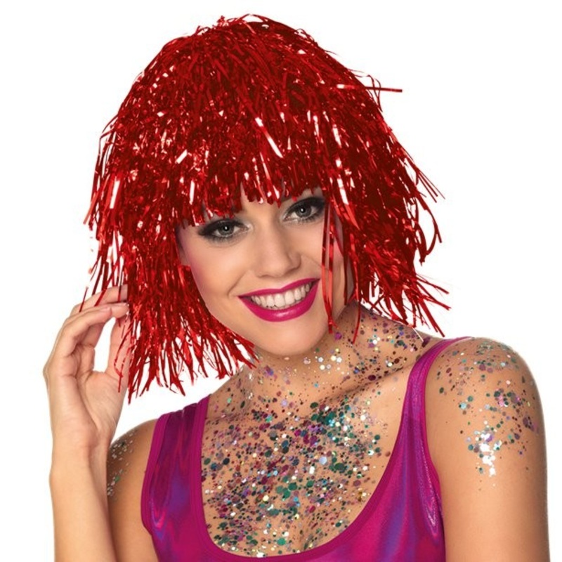 Red tinsel wig