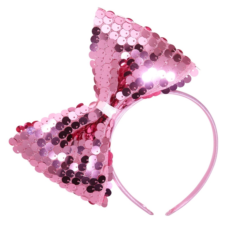 Sparkling headband with sequin bow pink