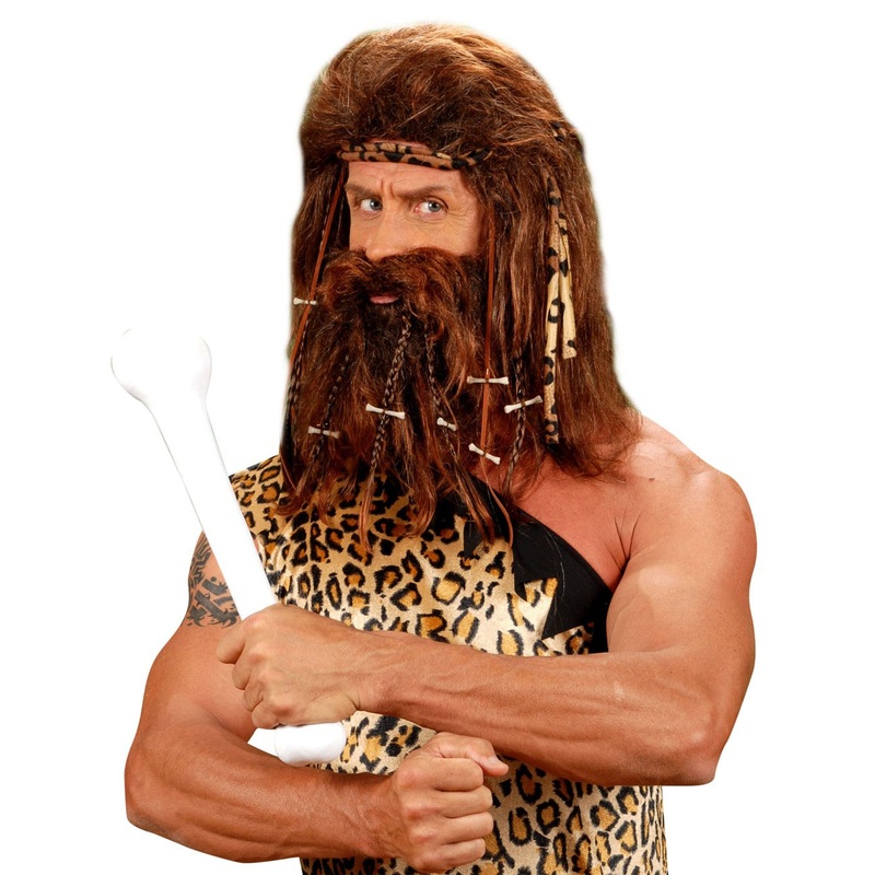 Caveman wig with beard and headband