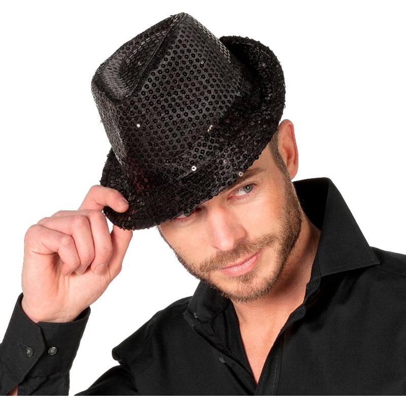 LED sequin fedora hat black