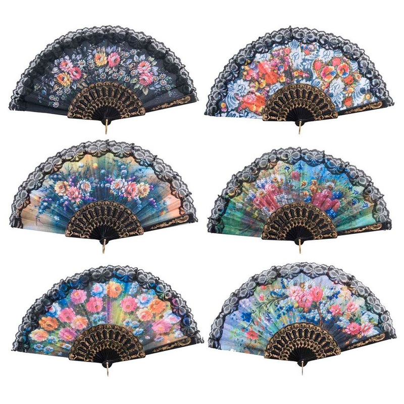 Spanish fan with lace in 6 motifs