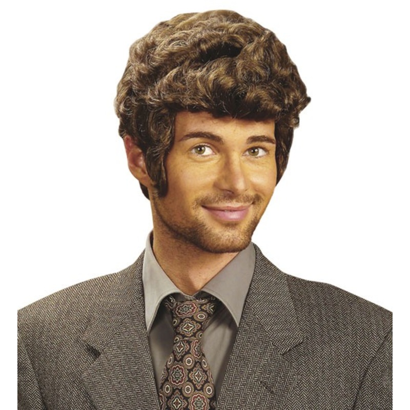 Brown short hair curly wig with sideburns