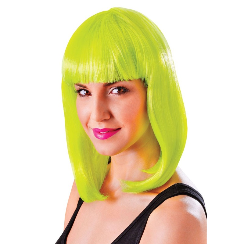 Neon green glamor party wig