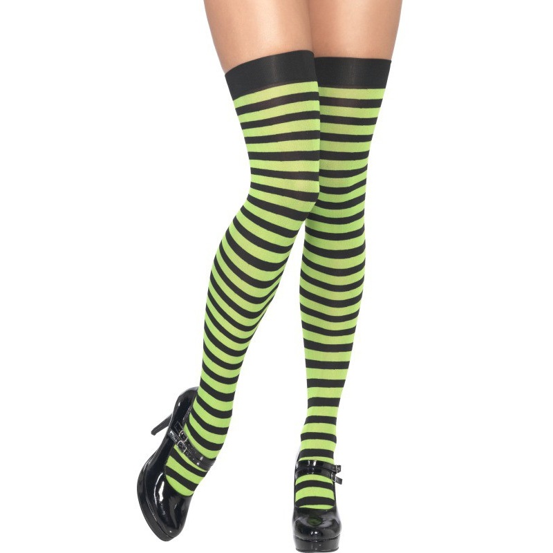 Overknee Stockings Hold-ups Green Black Ringed