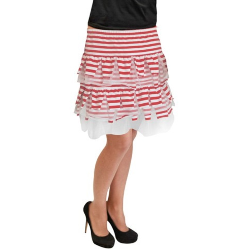 Red striped layered look skirt S