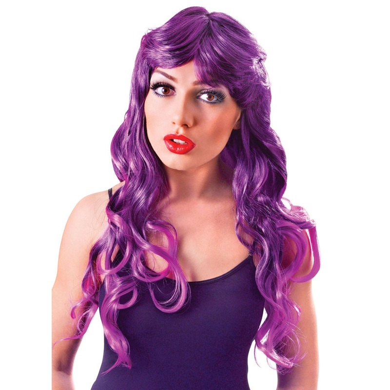 Wavy long hair wig purple
