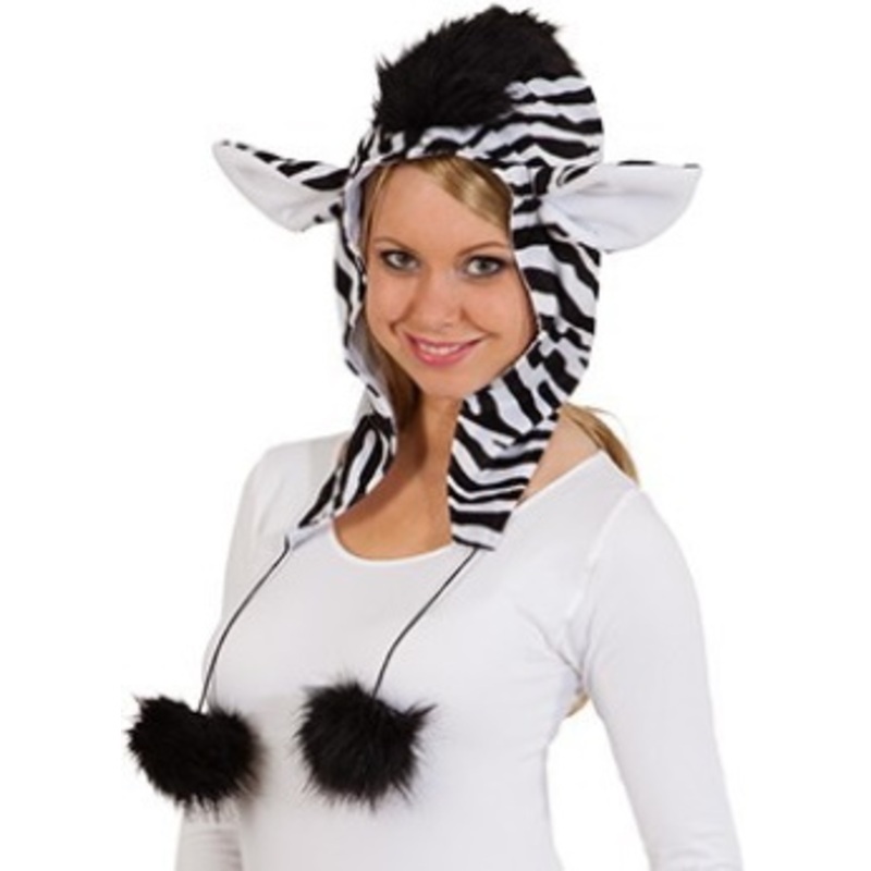 Zebra hat with ears and pompons