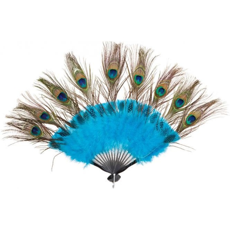 Blue peacock feather fan