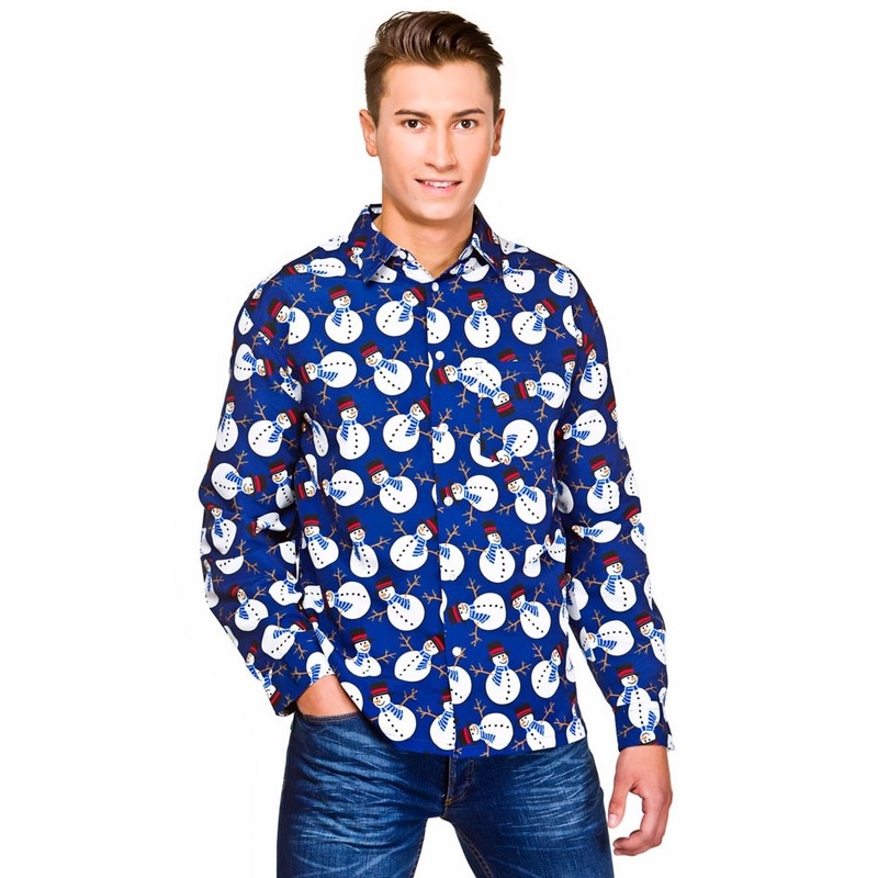 Blue winterland snowman shirt S