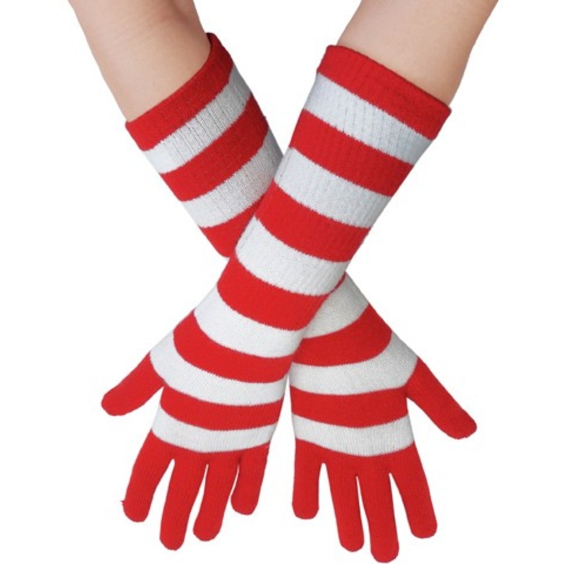 Long striped gloves red and white striped