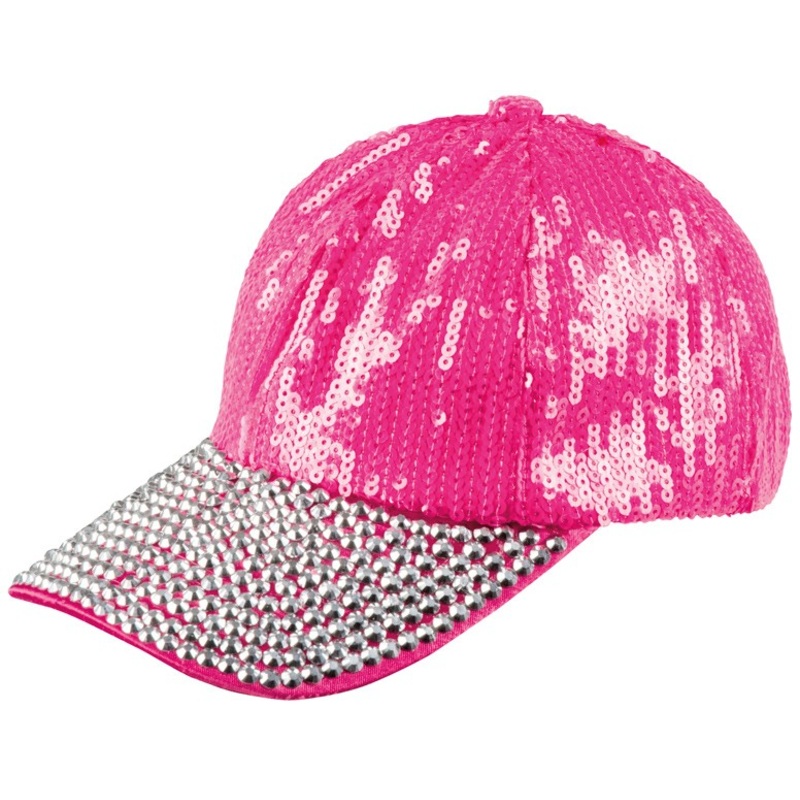 Pink sequin cap with rhinestones