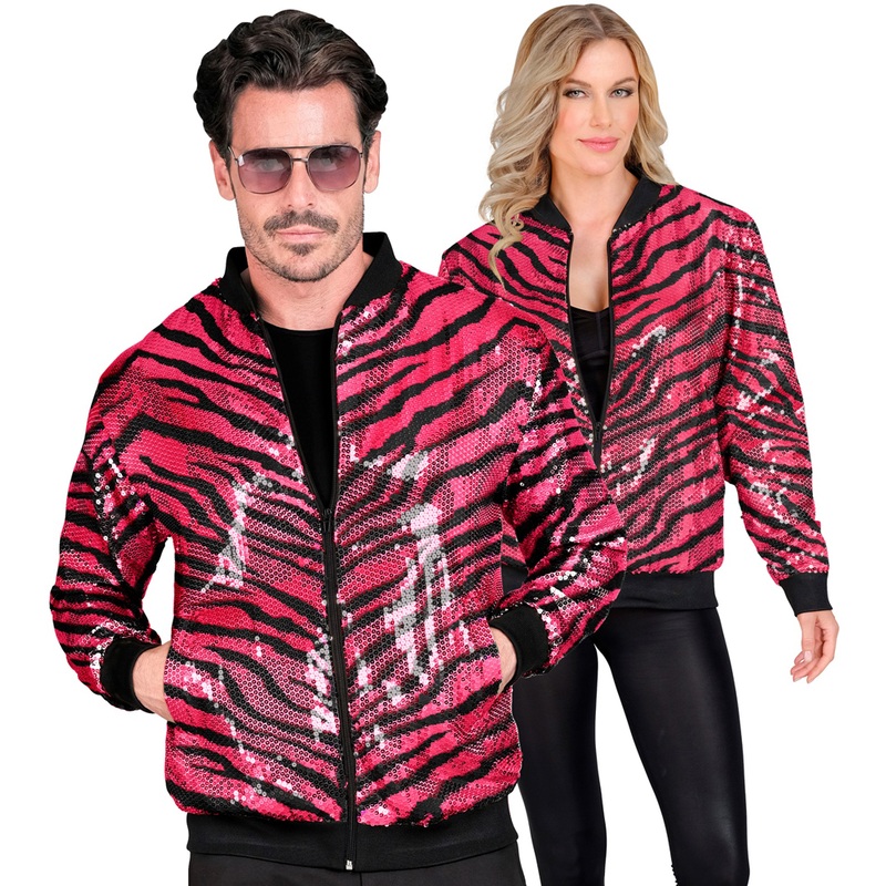 Pink zebra sequin bomber jacket unisex S-M