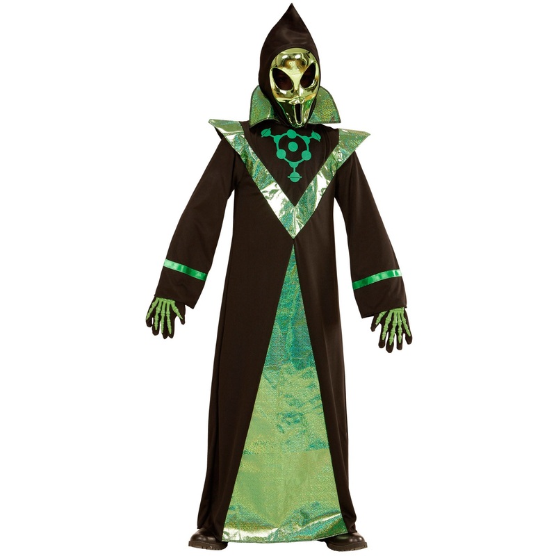 Shiny alien costume for kids with mask 128