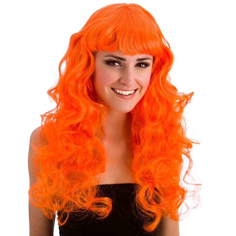 Wild neon curly wig with bangs