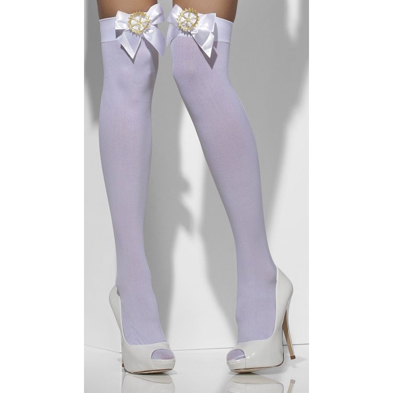 Innocent steampunk stockings white with bow