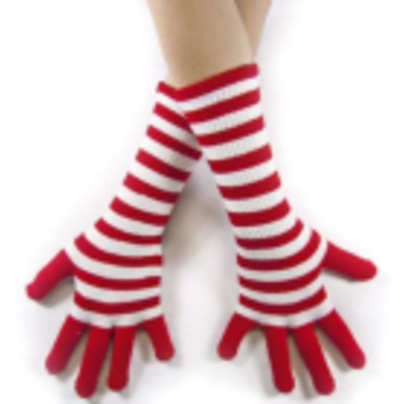 Long gloves red and white striped