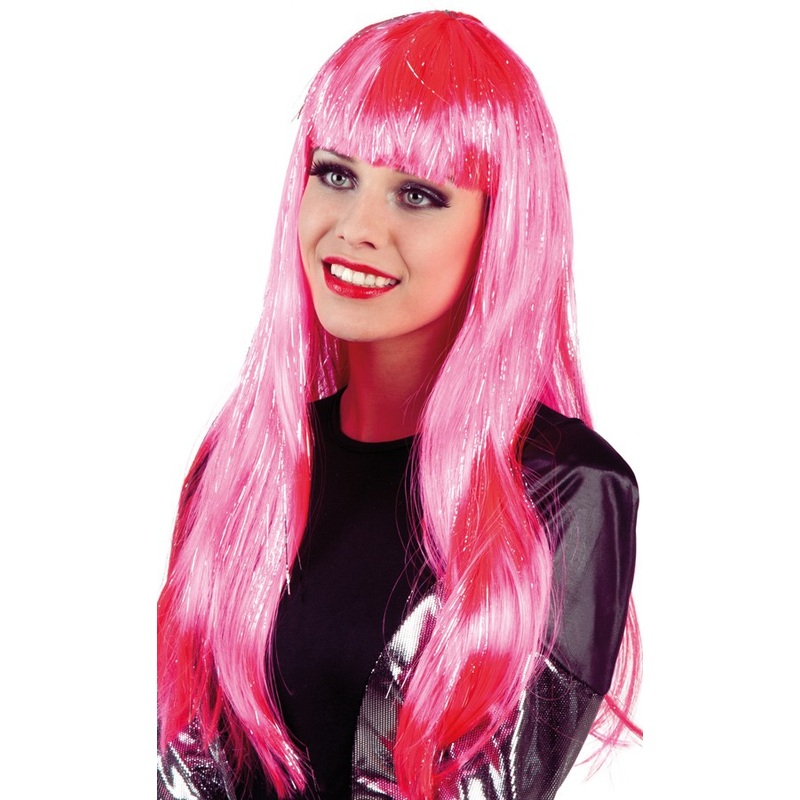 Long Larissa glitter wig in pink