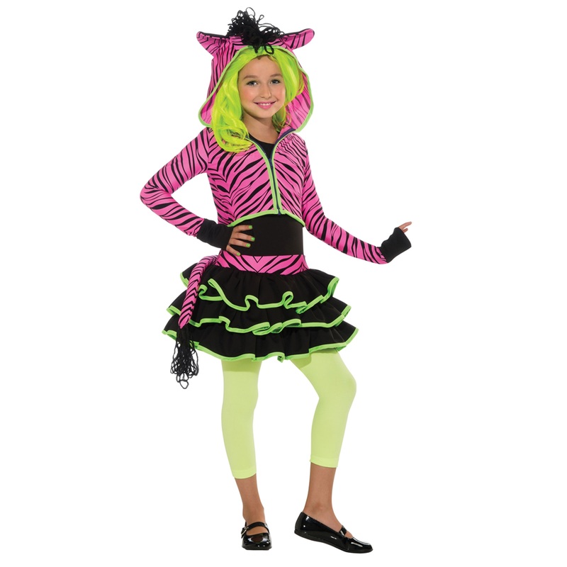 Neon pink zebra child costume S