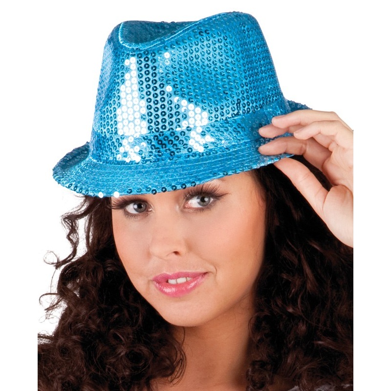 Sequin Showgirl Hat Blue