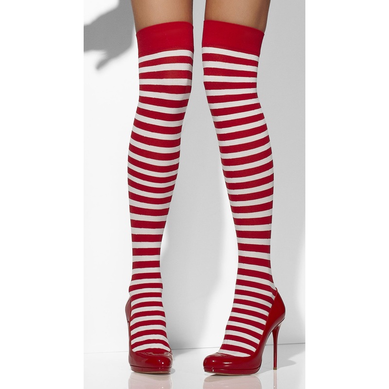 Striped overknee stockings red and white