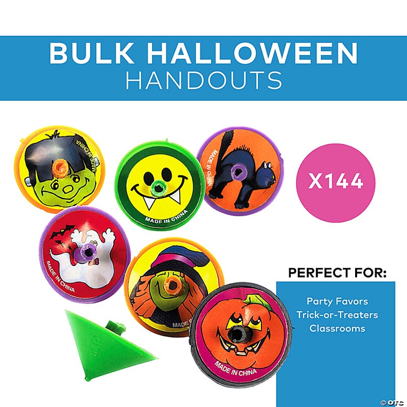 1 1/4 Bulk 144 Pc. Mini Halloween Monster Characters Spin Tops