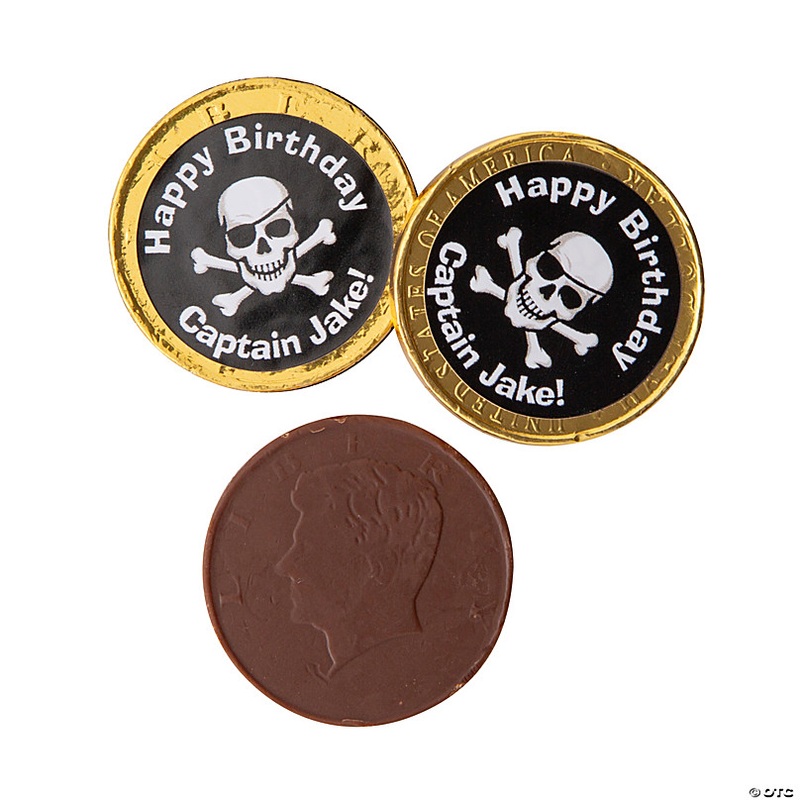 1 1/4 Personalized Pirate Treasure Chocolate Coins - 76 Pc.