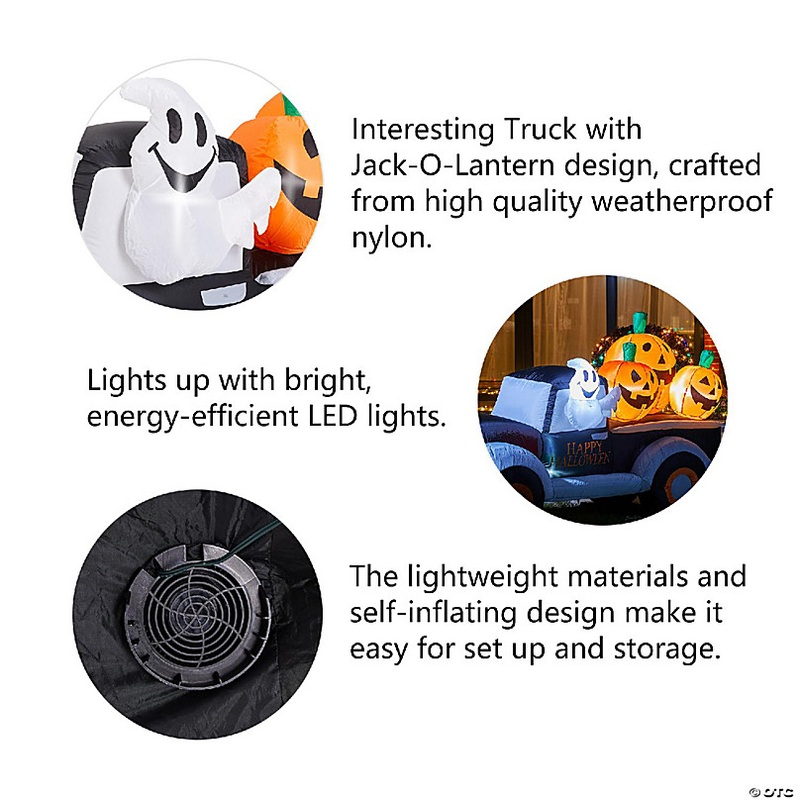 Glitzhome 8FT Lighted Inflatable Truck with Jack-O-Lantern Pumpkins Decor