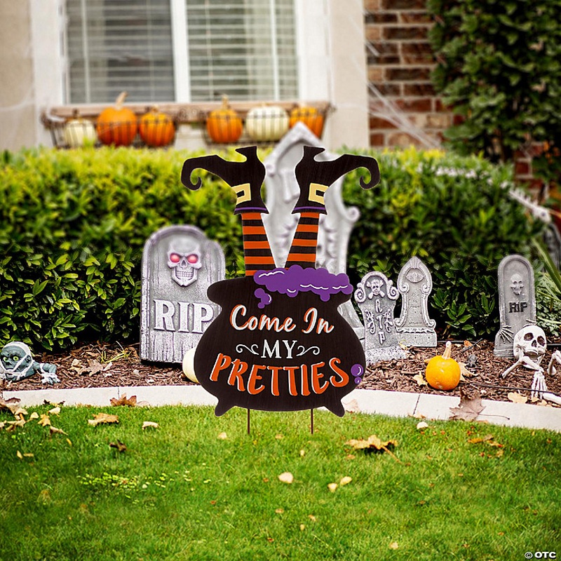 Glitzhome Set of 2 32H Halloween Wooden  Witch Yard Stake or Standing Decor or Hanging Decor (KD, Three Function)