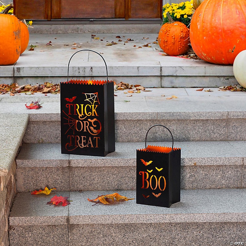 Glitzhome Set of 2 Halloween Metal Trick or Treat Bucket