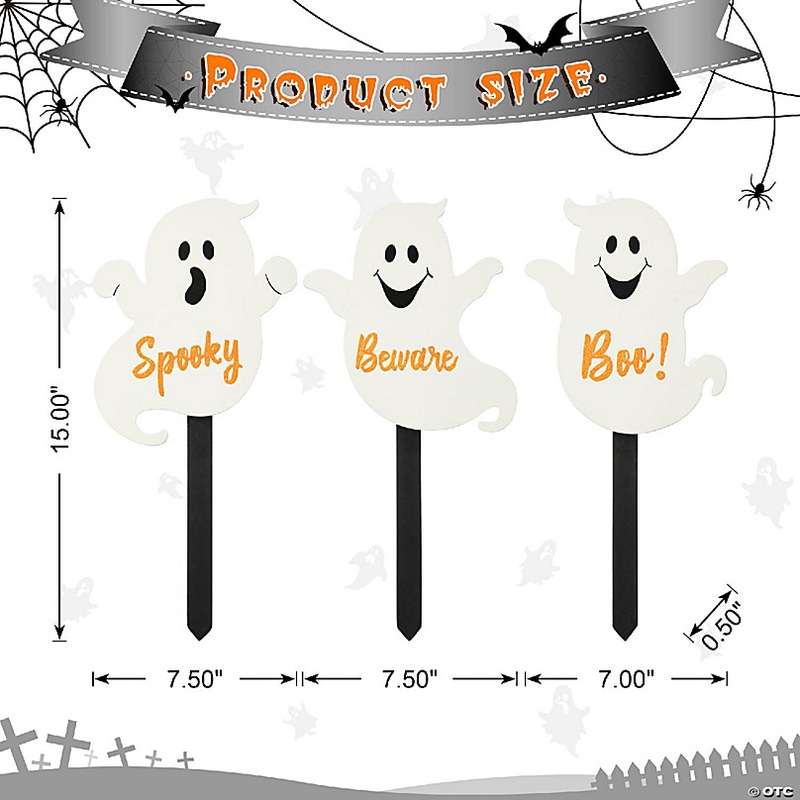Glitzhome Set of 4 15H Halloween Wooden 3 Ghost Yard Stake