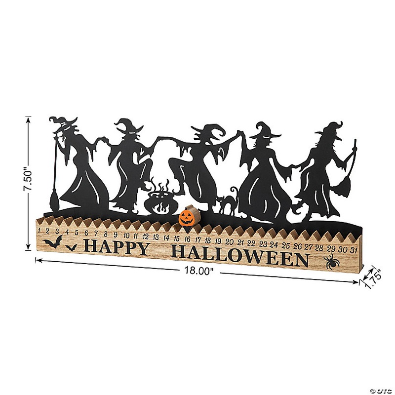 Glitzhome Set of 4 18L Halloween Wooden & Metal Dancing Witch Silhouette Countdown Table Sign