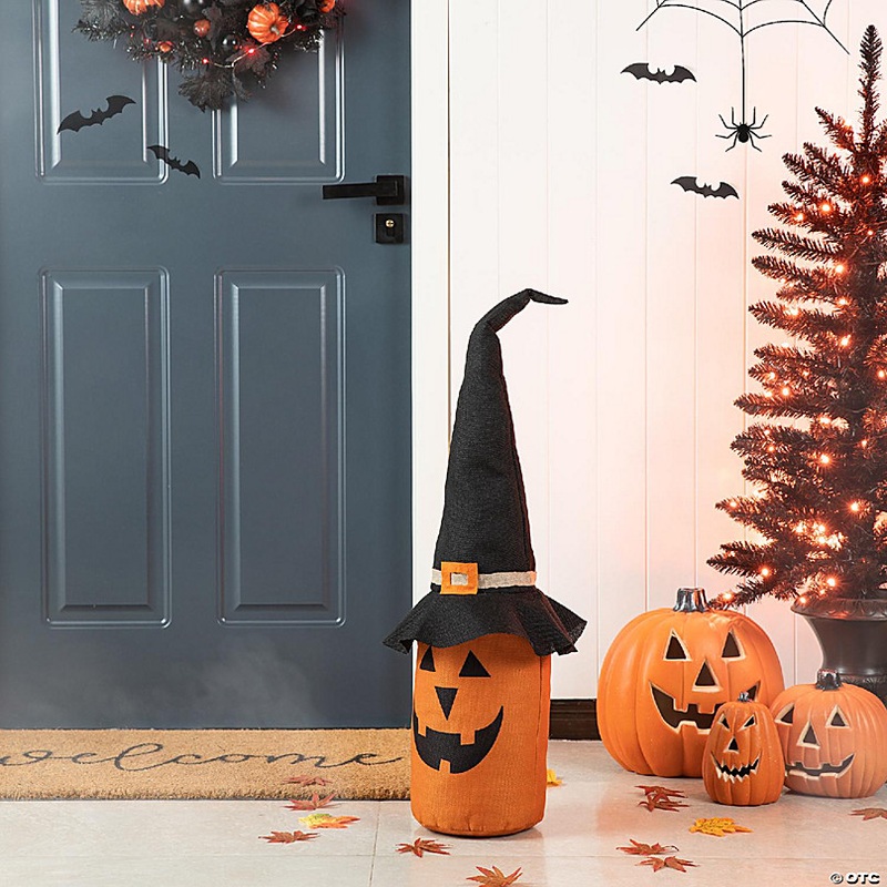 Glitzhome Set of 4 24H Halloween Linen Jack-O-Lantern Doorstop Porch Decor