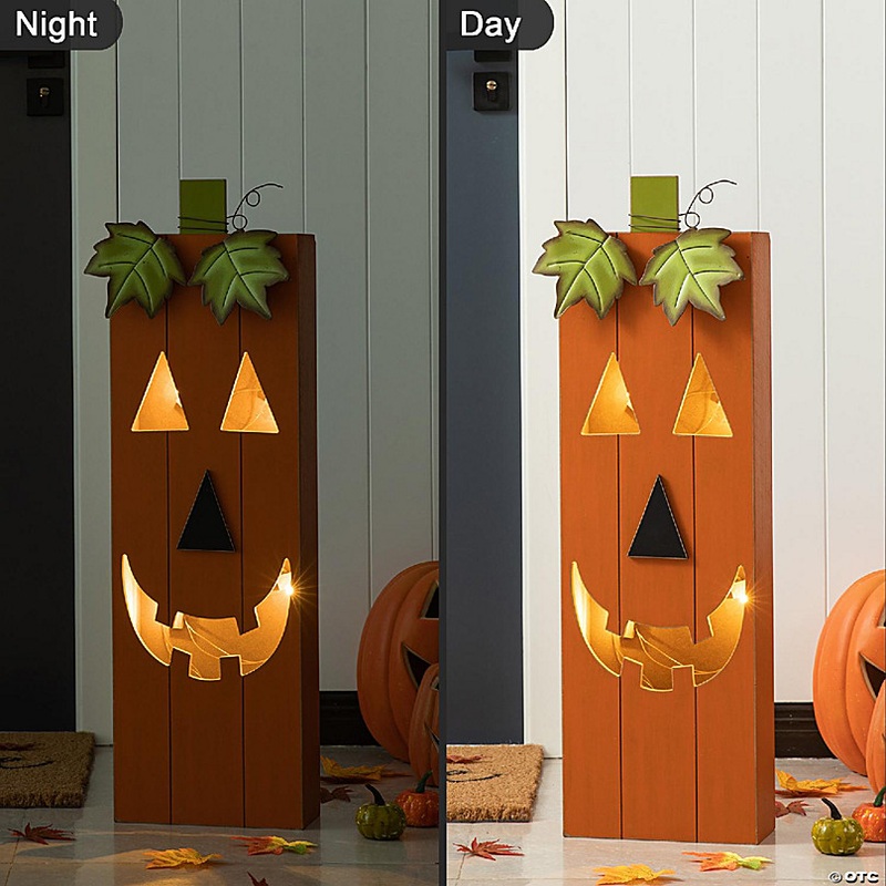 Glitzhome Set of 4 30H Lighted Halloween Wooden Pumpkin Porch Decor with Timer