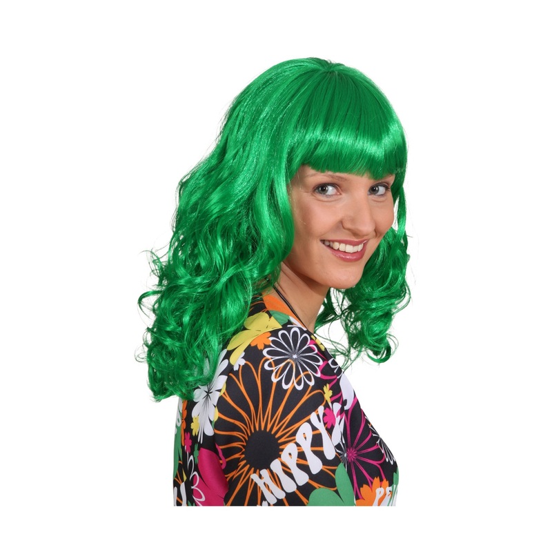 Green curly long hair wig