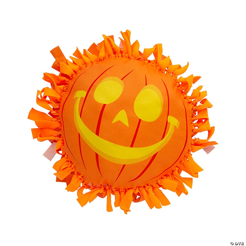 Halloween Jack-O-Lantern Fleece Tied Pillow Craft Kit - Makes 6