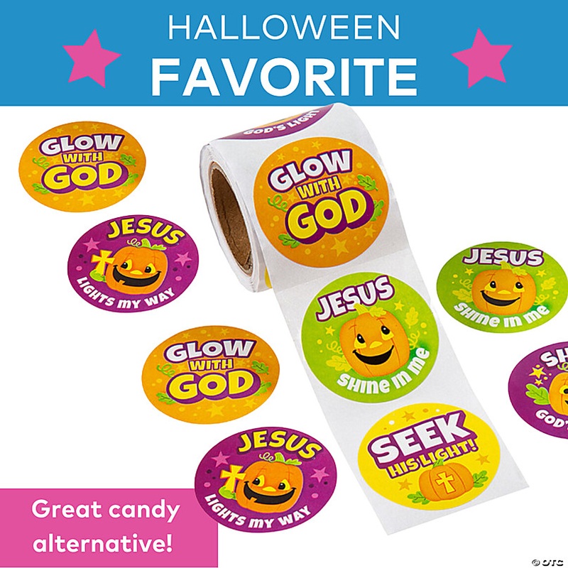 1 1/2 Christian Pumpkin Halloween Paper Sticker Roll - 100 Pc.