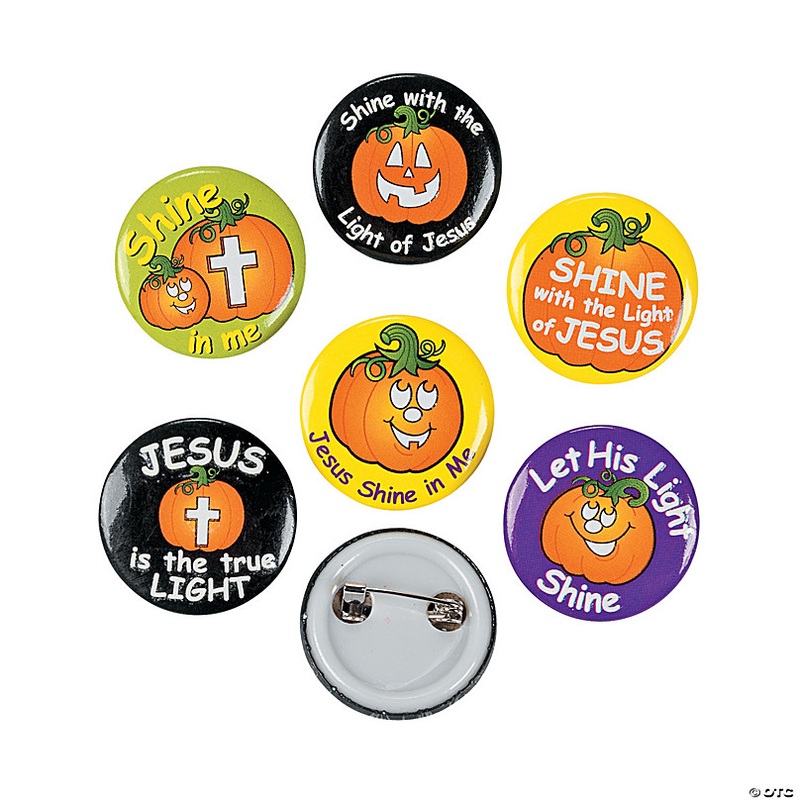 1 Bulk 48 Pc. Mini Christian Pumpkin Glow-in-the-Dark Metal Buttons