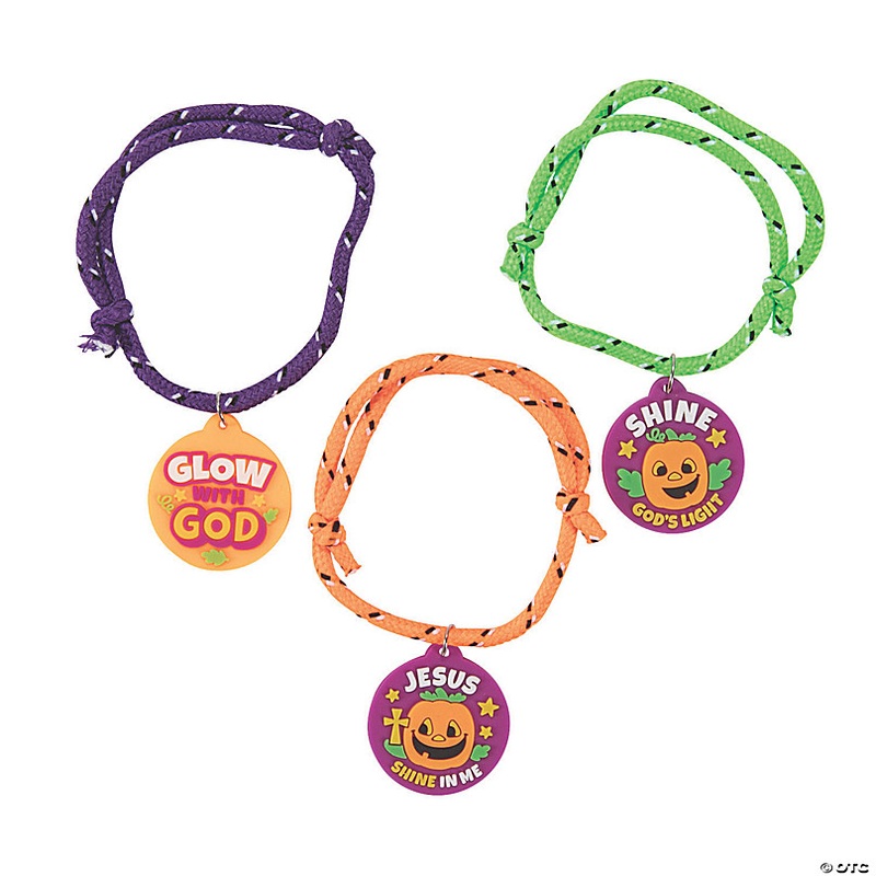 13 Christian Pumpkin Friendship Charm Rope Bracelets - 24 Pc.
