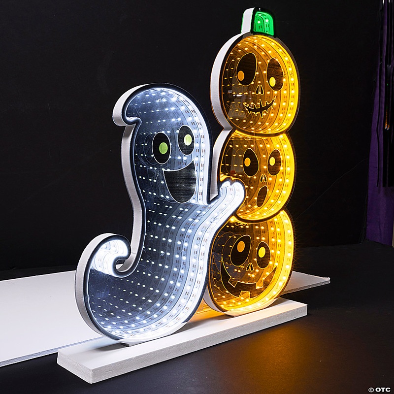 15 1/4 Halloween Happy Ghost & Jack-O'-Lantern Plastic Infinity Light